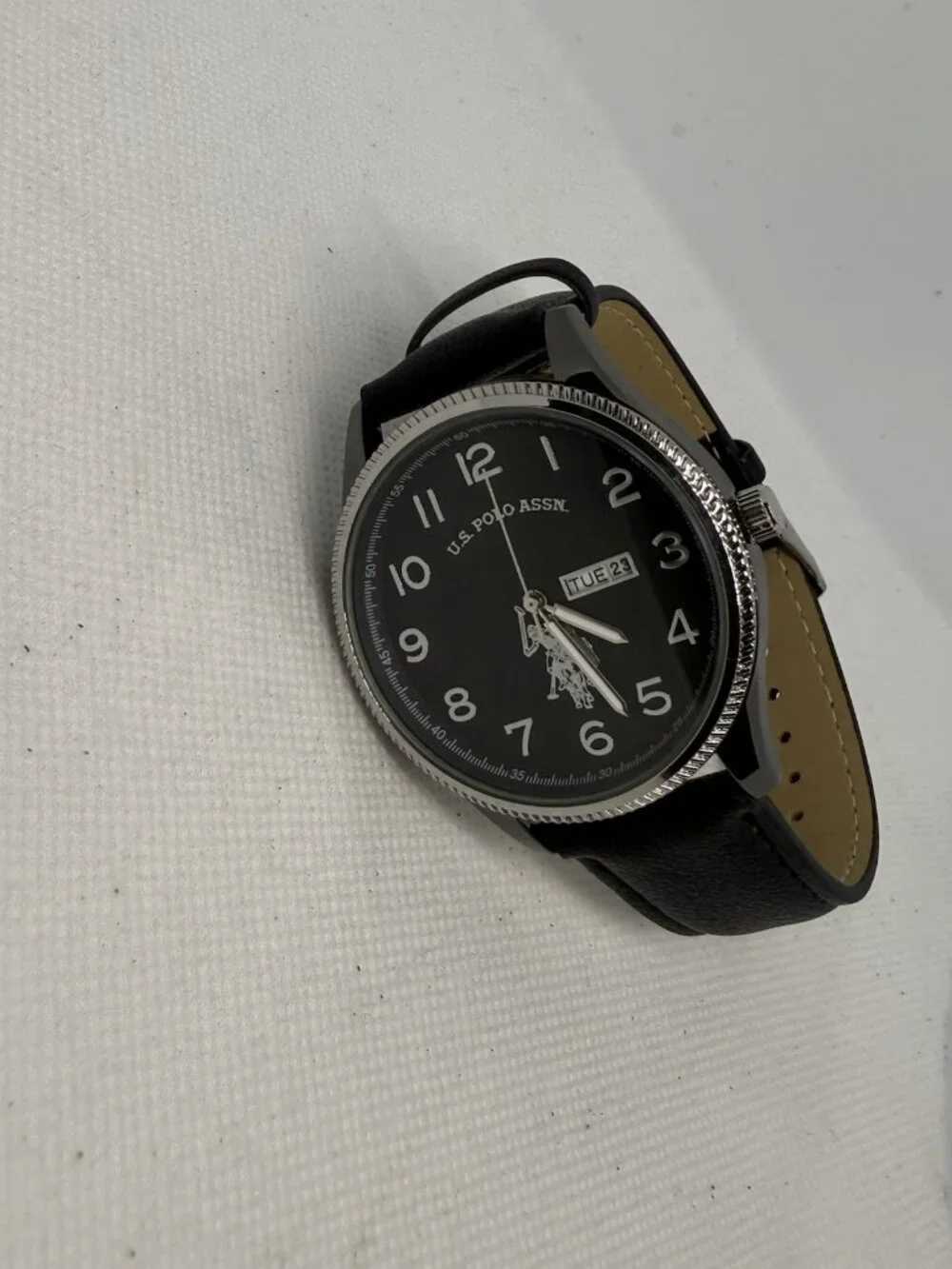 U.S. Polo Assn. Classic USC50702WM Mens Black Dial Day Date Leather Watch
